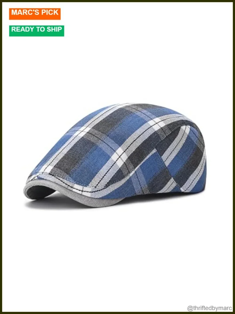 Men's Adjustable Newsboy Cap Plaid Flat Hat Cabbie Driving Golf